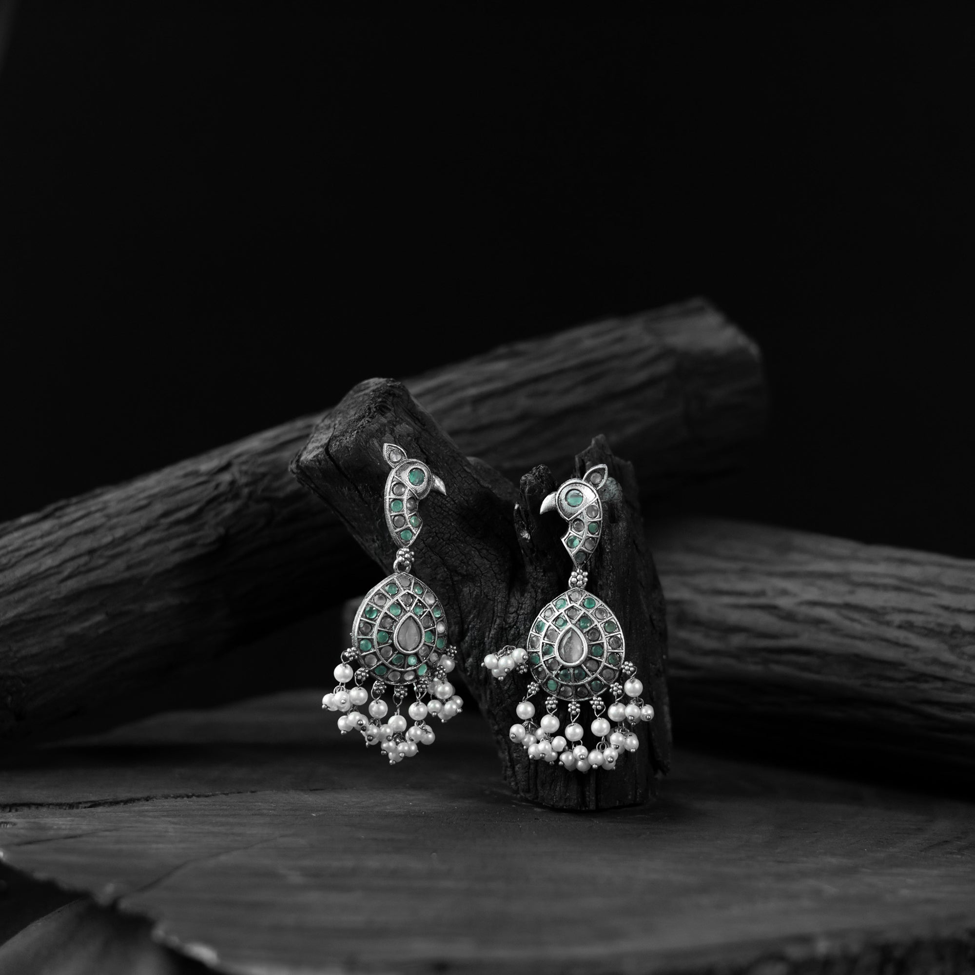 Peacock Saanjh Bela Green Oxidised Earrings