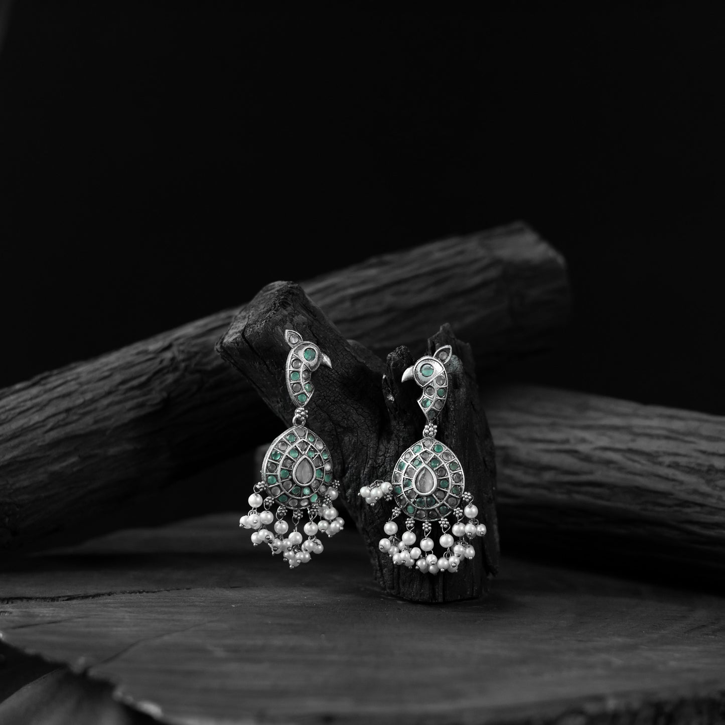 Peacock Saanjh Bela Green Oxidised Earrings