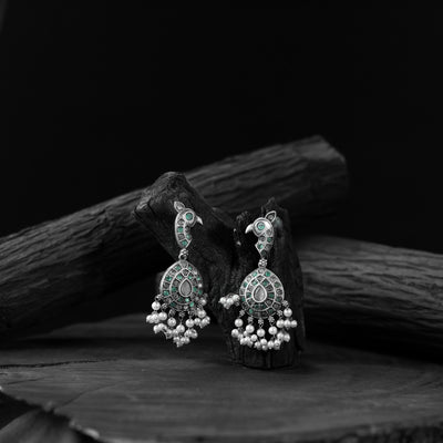 Peacock Saanjh Bela Green Oxidised Earrings