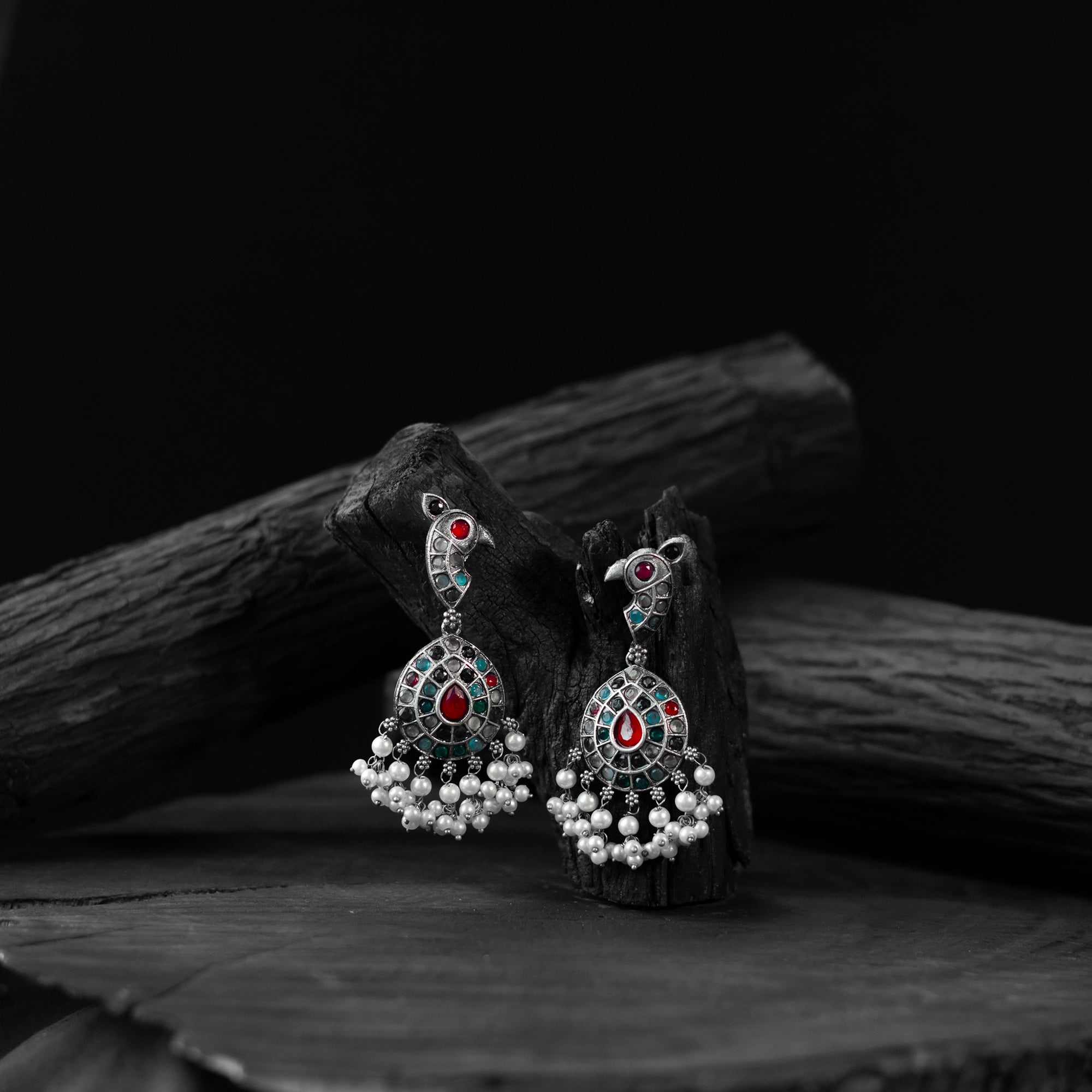 Peacock Saanjh Bela Multicolor Oxidised Earrings