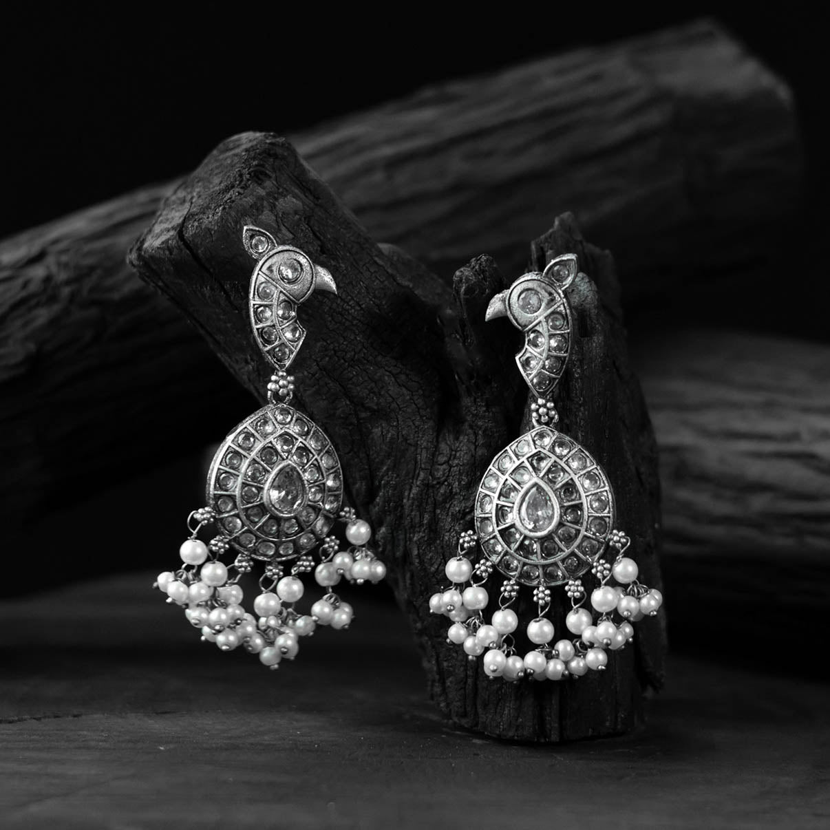 Peacock Motif Saanjh Bela Oxidised Earrings