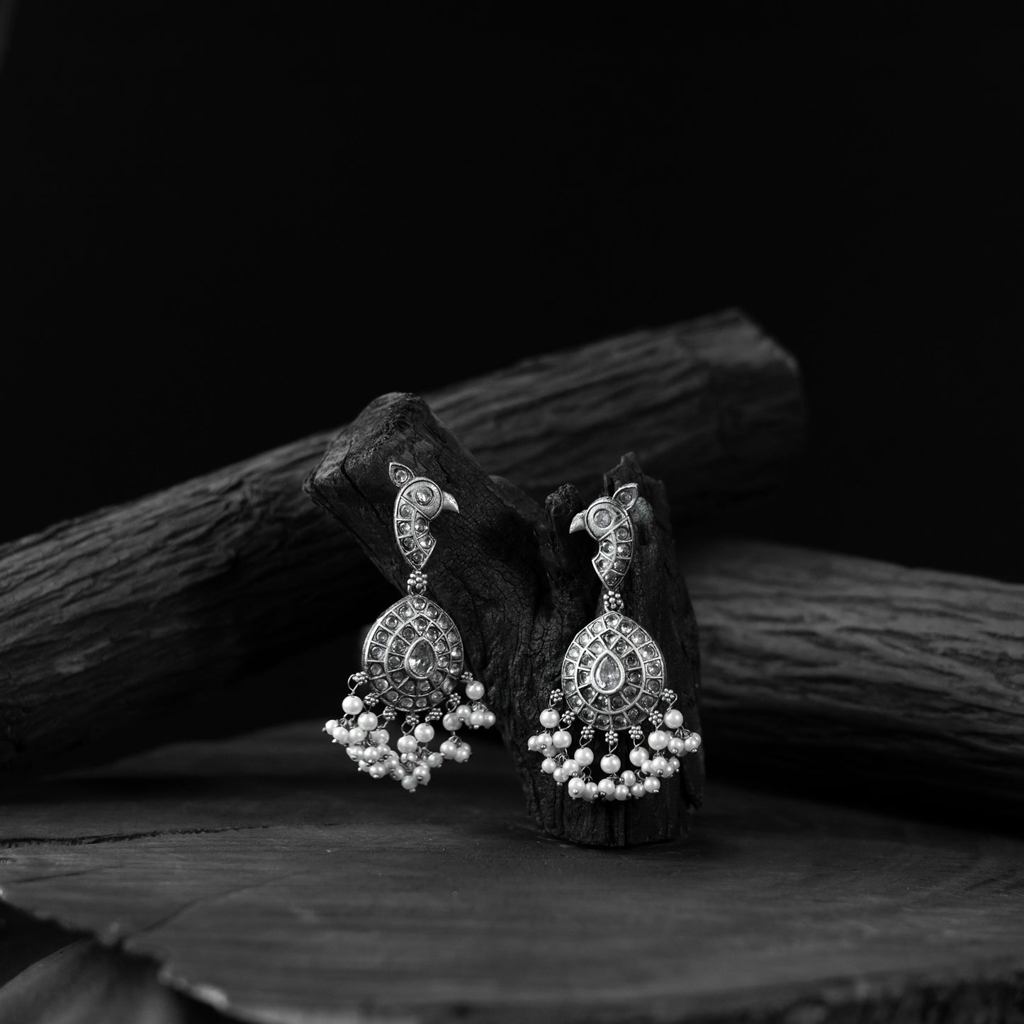 Peacock Motif Saanjh Bela Oxidised Earrings