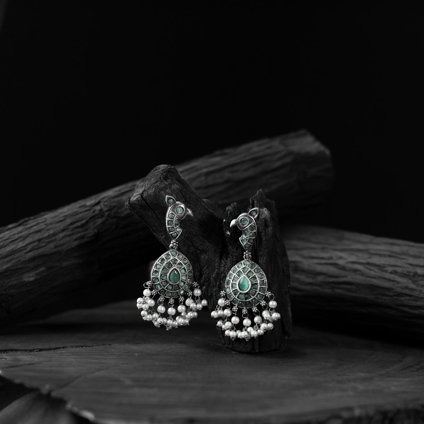 Peacock Saanjh Bela Mint Green Oxidised Earrings