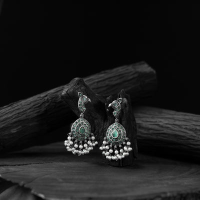 Peacock Saanjh Bela Mint Green Oxidised Earrings