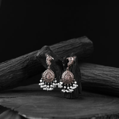 Peacock Saanjh Bela Peach Oxidised Earrings