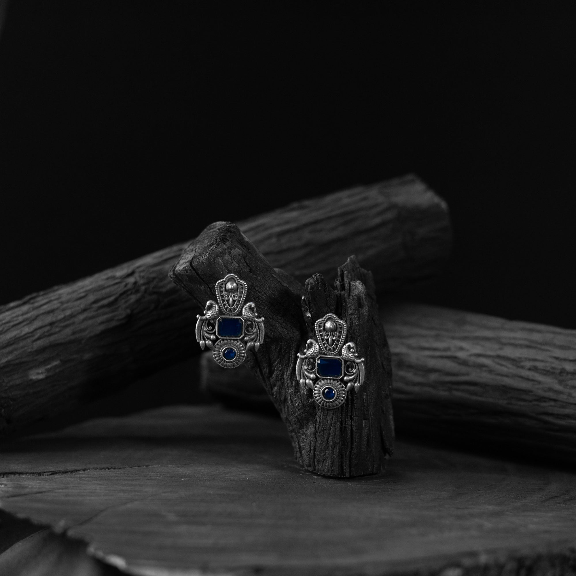Peacock Saanjh Bela Blue Oxidised Earrings