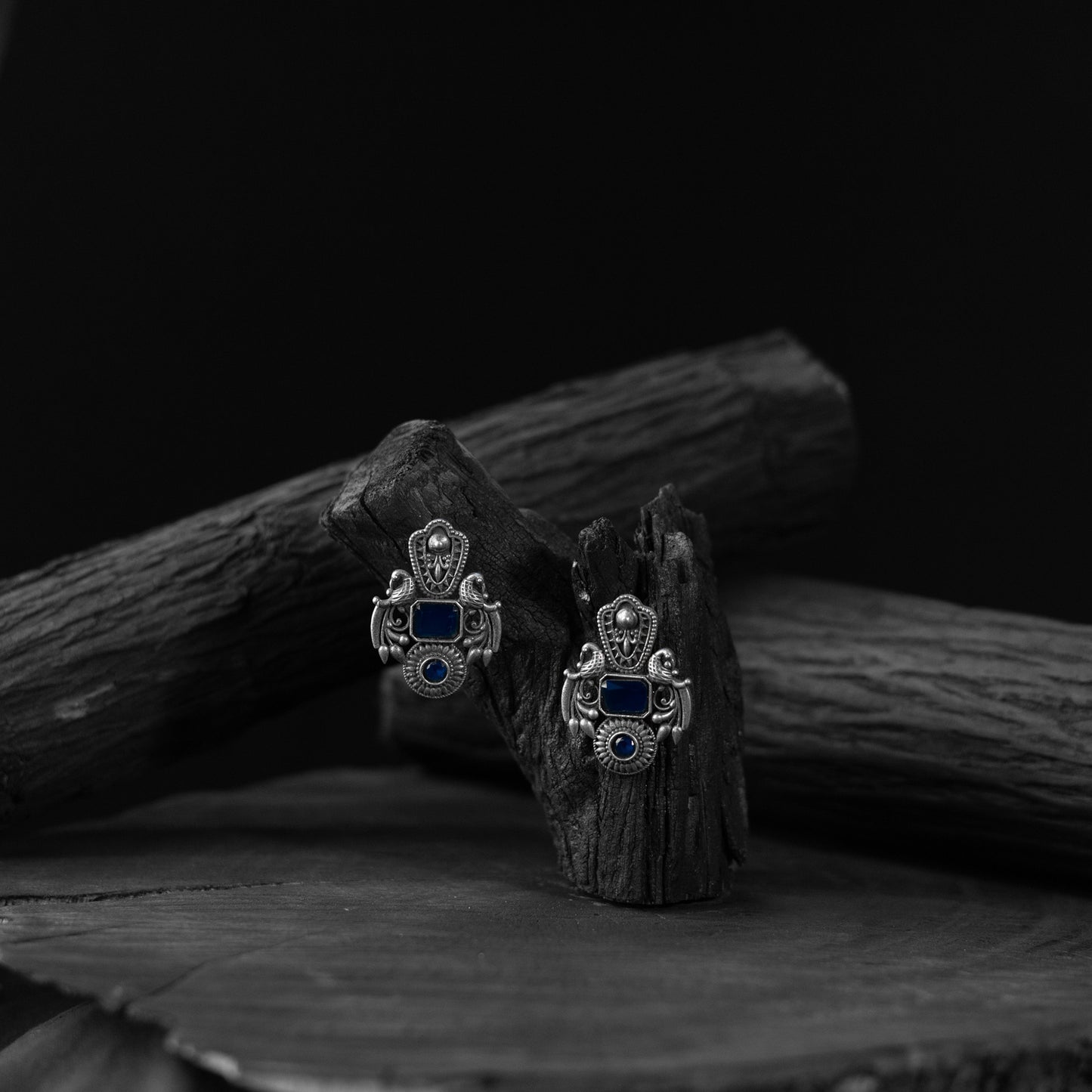 Peacock Saanjh Bela Blue Oxidised Earrings