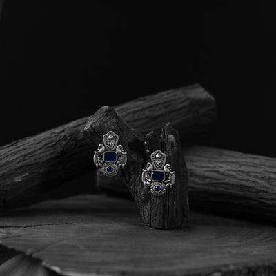Peacock Saanjh Bela Blue Oxidised Earrings