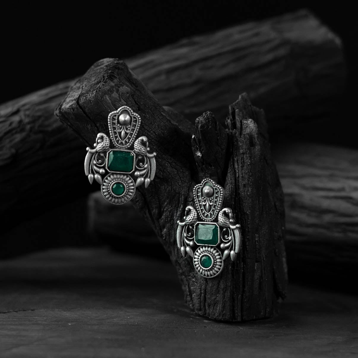 Peacock Saanjh Bela Oxidised Earrings