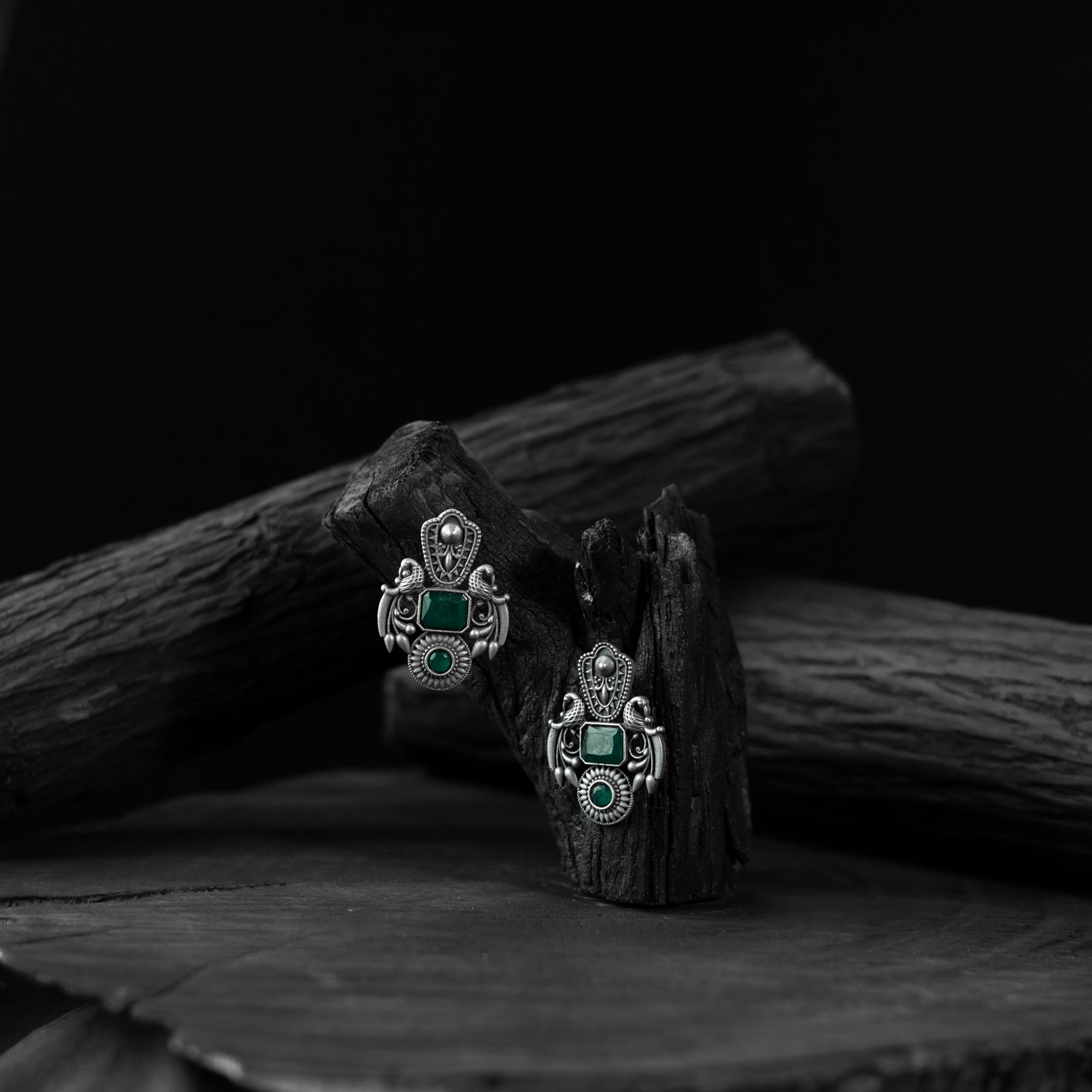 Peacock Saanjh Bela Oxidised Earrings
