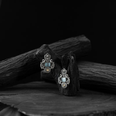 Peacock Saanjh Bela Sky Blue Oxidised Earrings