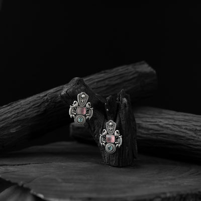 Peacock Saanjh Bela Pink Oxidised Earrings