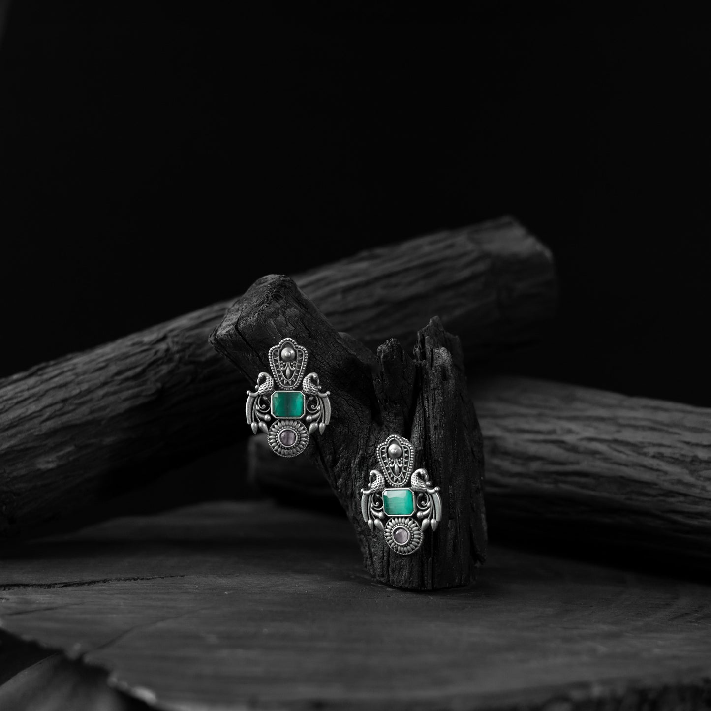 Peacock Saanjh Bela Turquoise Green Oxidised Earrings
