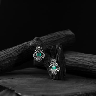 Peacock Saanjh Bela Turquoise Green Oxidised Earrings