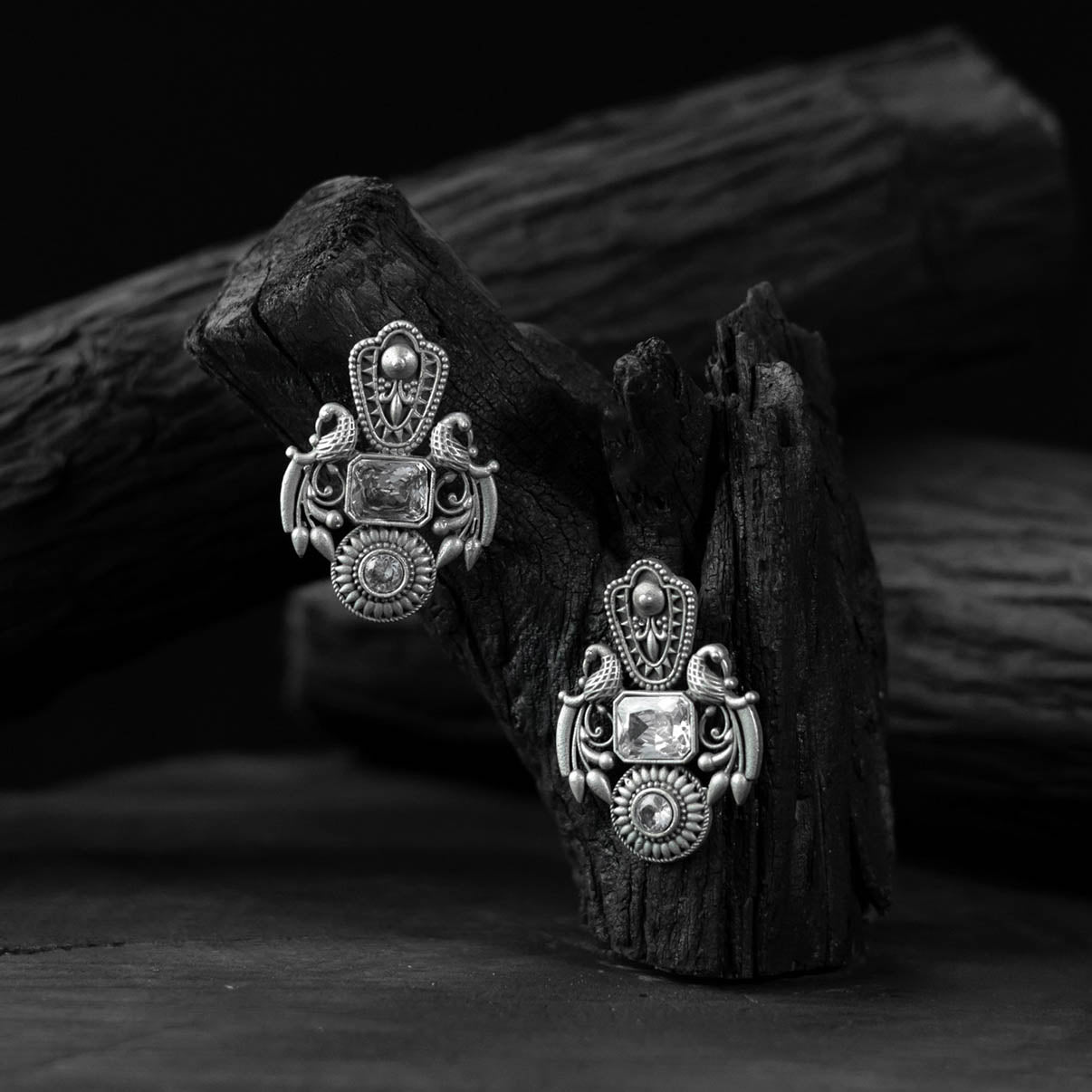 Saanjh Bela Mayuri Oxidised Earrings