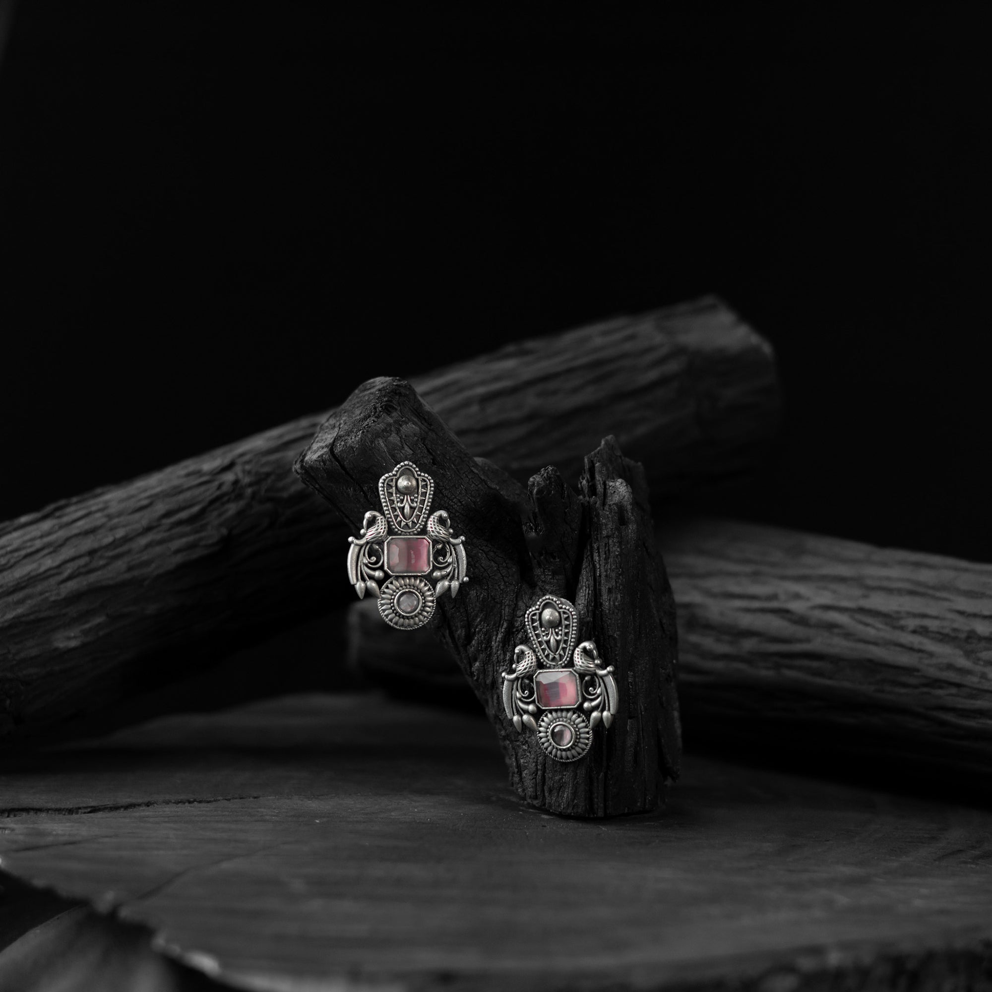 Saanjh Bela Pink Mayuri Oxidised Earrings