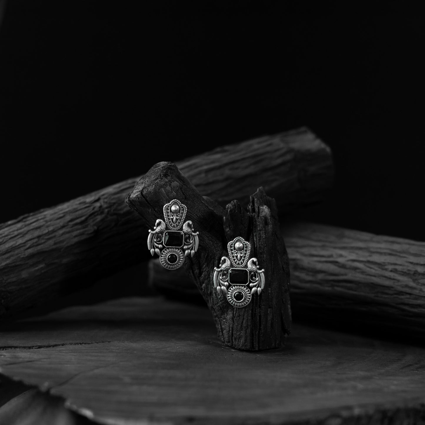 Saanjh Bela Black Mayuri Oxidised Earrings