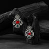 Saanjh Bela Red & Green Mayuri Oxidised Earrings