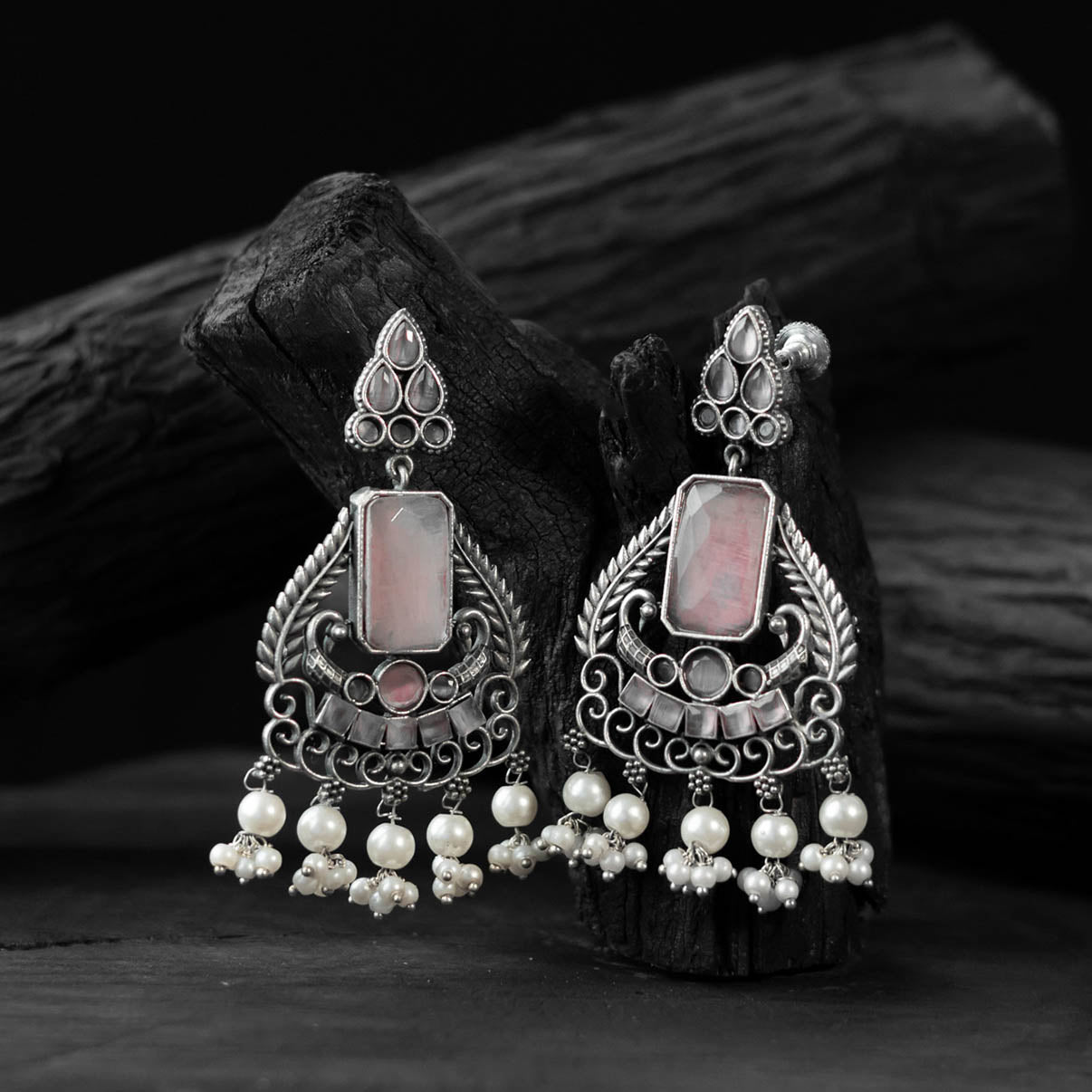 Pink Swan Saanjh Bela Oxidised Earrings