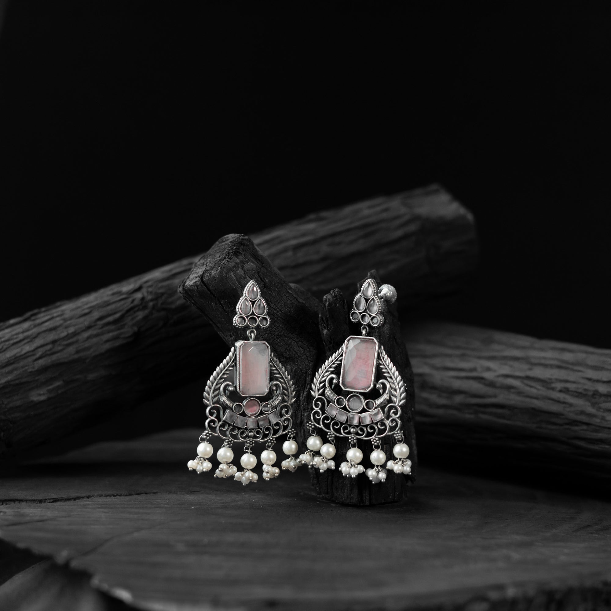 Pink Swan Saanjh Bela Oxidised Earrings