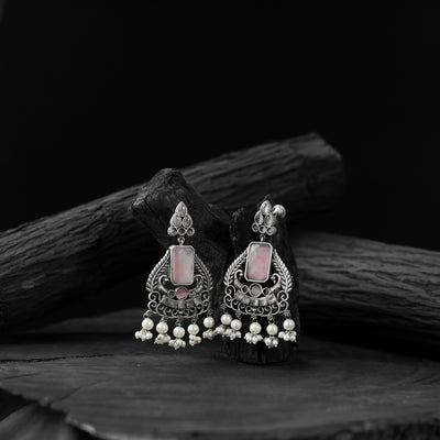 Pink Swan Saanjh Bela Oxidised Earrings