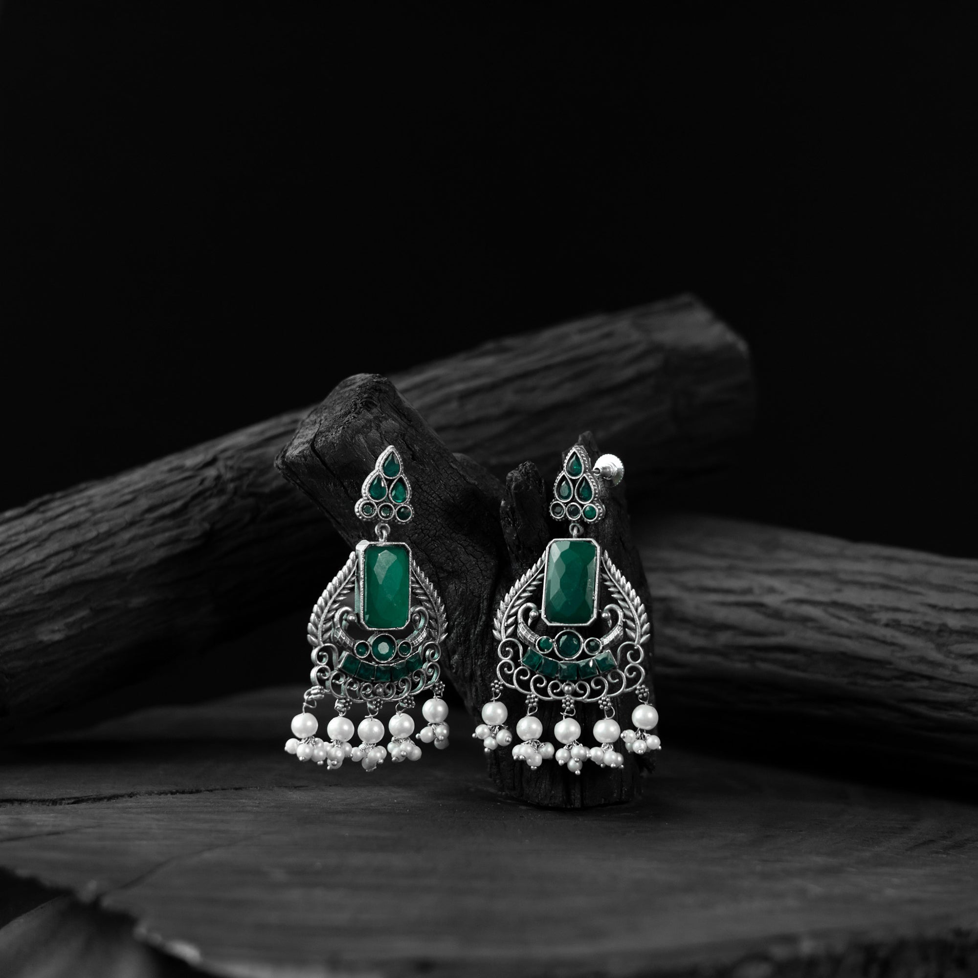 Green Swan Saanjh Bela Oxidised Earrings