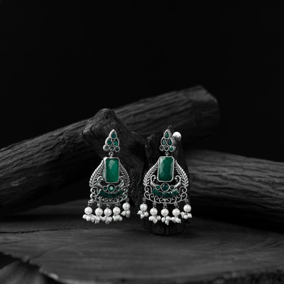 Green Swan Saanjh Bela Oxidised Earrings