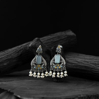 Sky Blue Swan Saanjh Bela Oxidised Earrings
