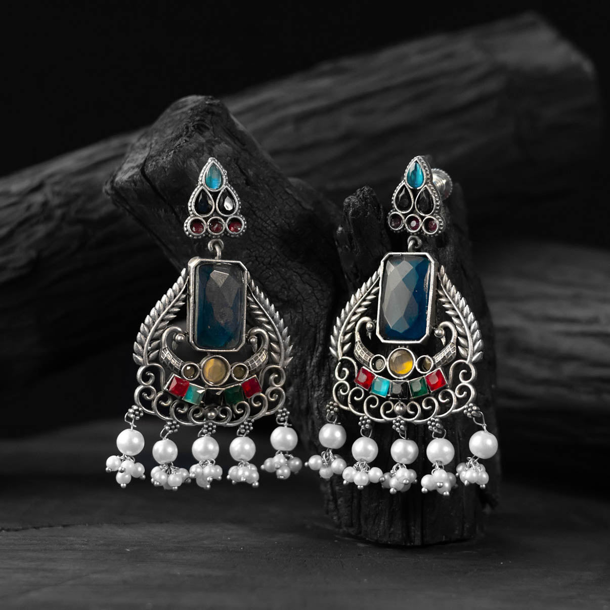 Multicolor Swan Saanjh Bela Oxidised Earrings
