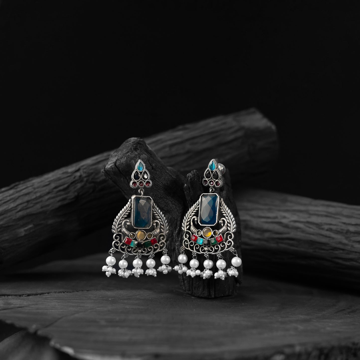 Multicolor Swan Saanjh Bela Oxidised Earrings