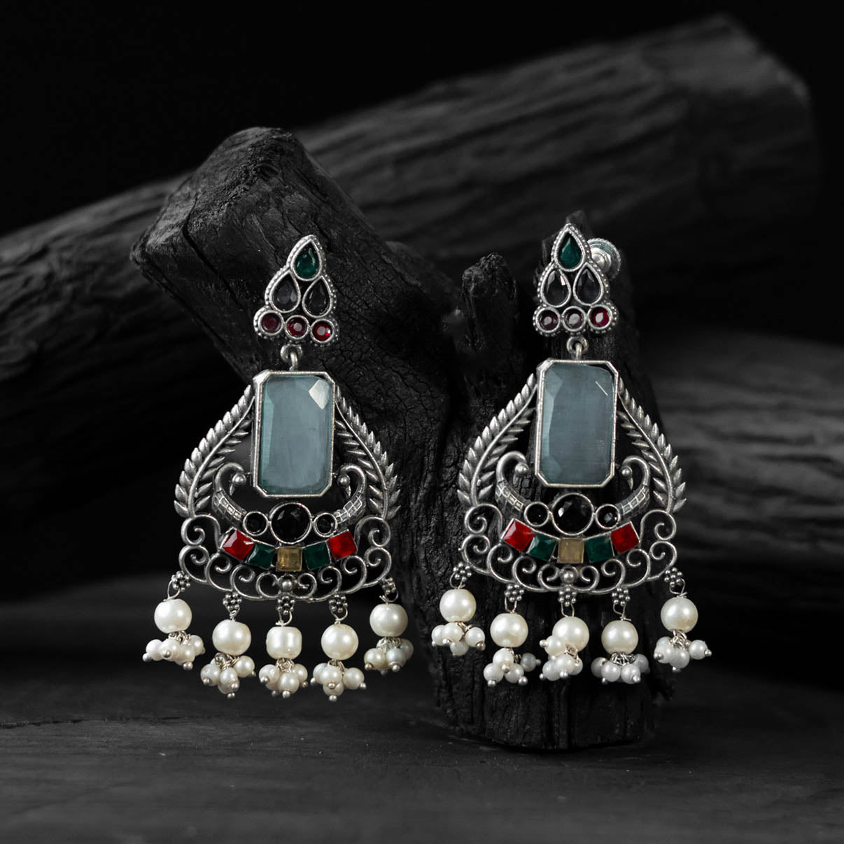 Saanjh Bela Multicolor Swan Motif Oxidised Earrings