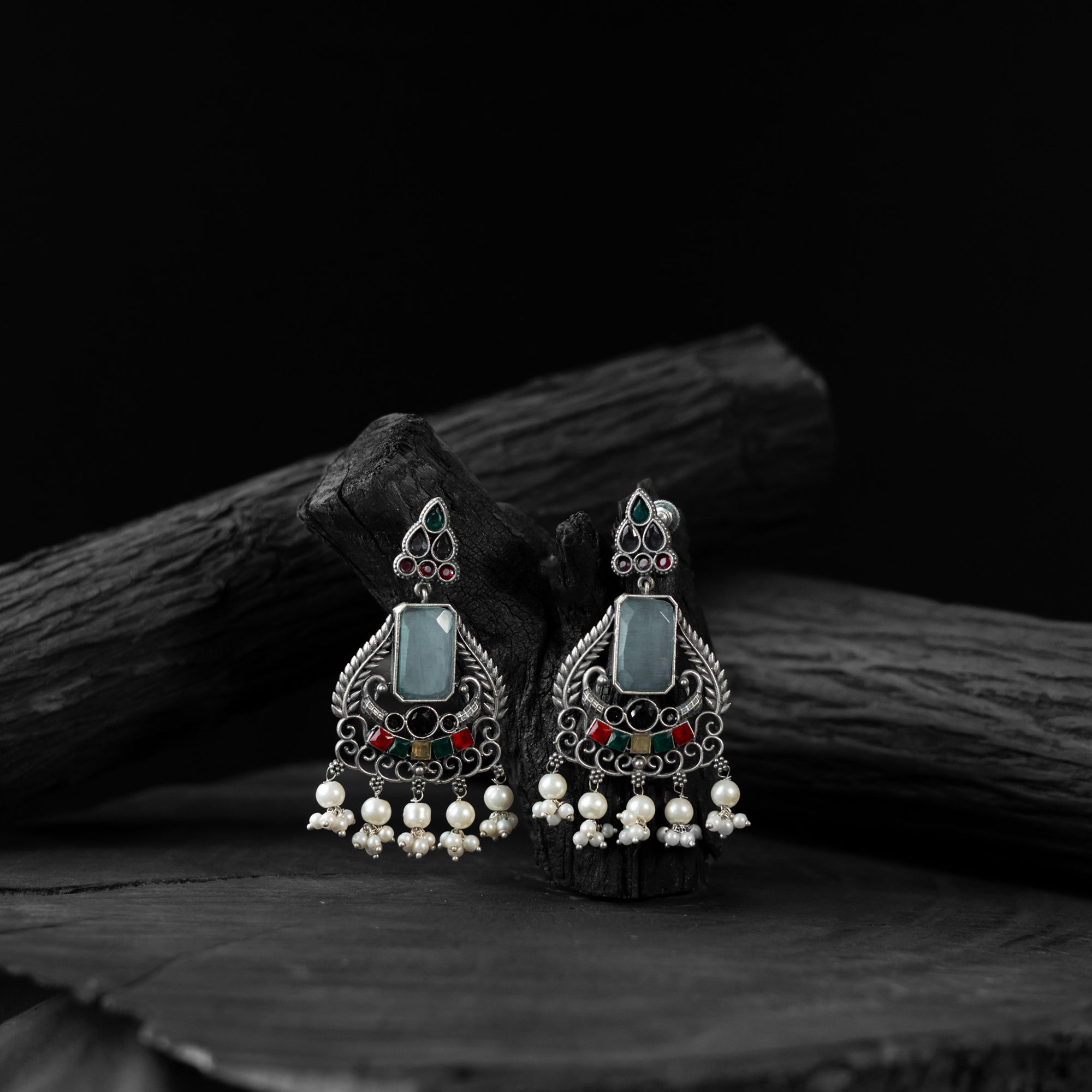 Saanjh Bela Multicolor Swan Motif Oxidised Earrings