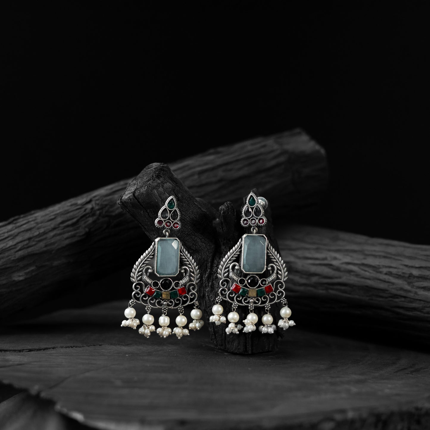 Saanjh Bela Multicolor Swan Motif Oxidised Earrings