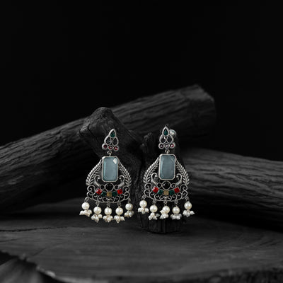 Saanjh Bela Multicolor Swan Motif Oxidised Earrings