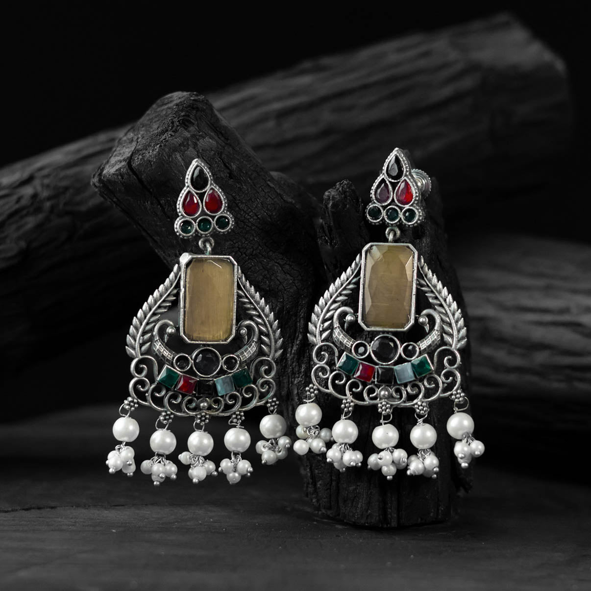 Multicolor Saanjh Bela Swan Motif Oxidised Earrings