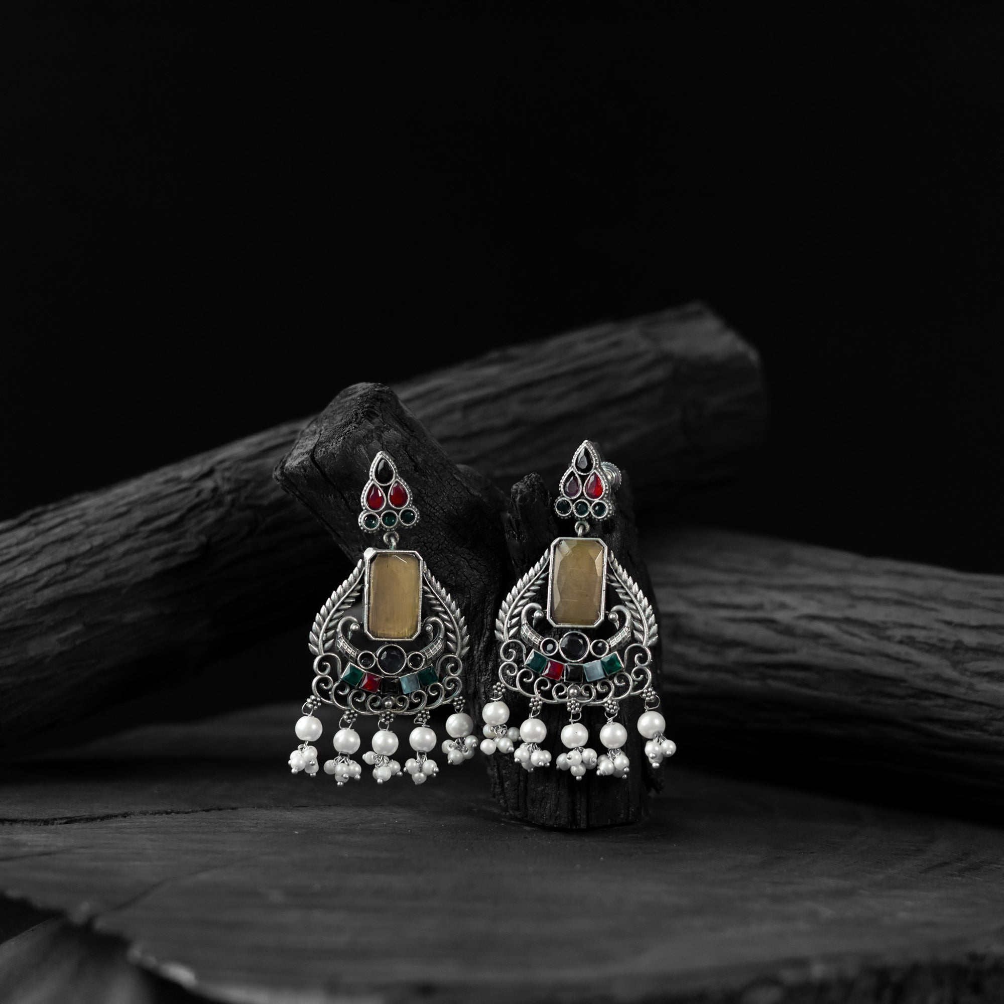 Multicolor Saanjh Bela Swan Motif Oxidised Earrings