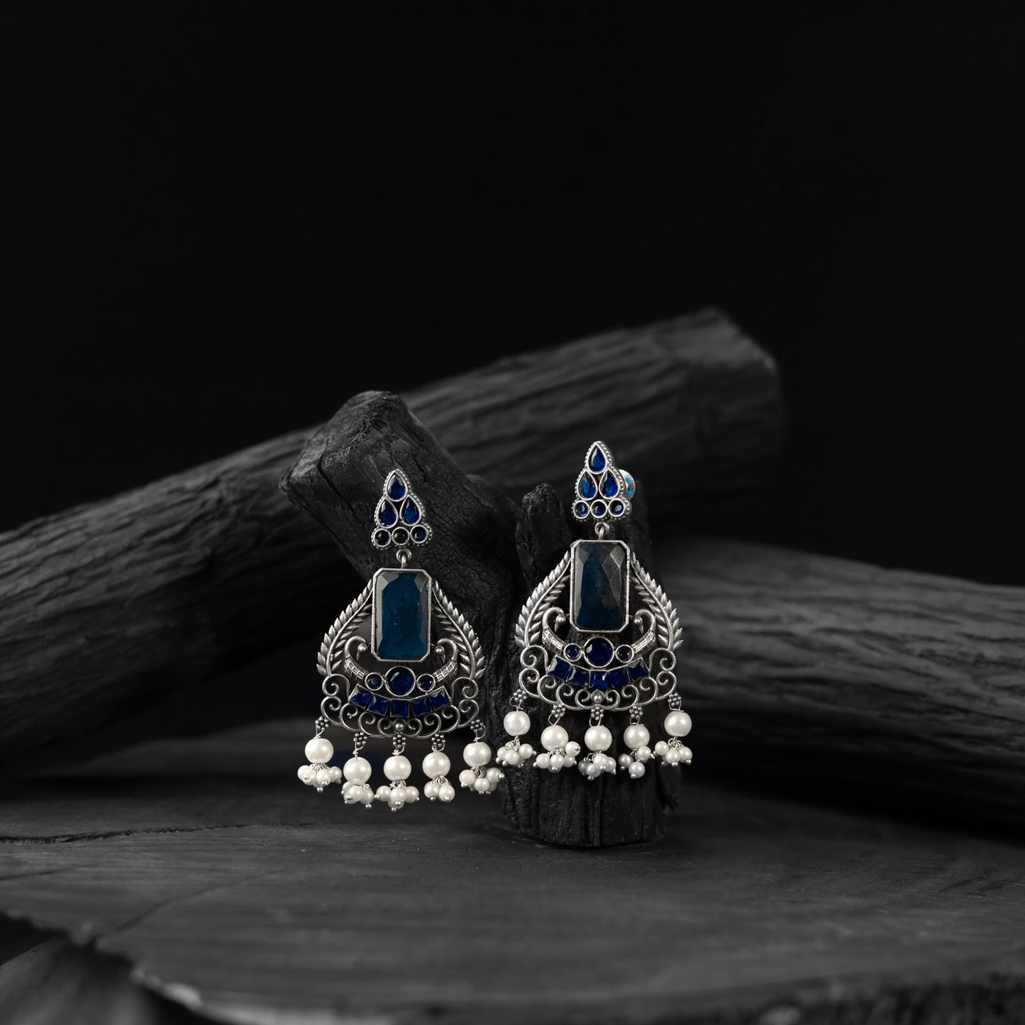 Saanjh Bela Blue Swan Oxidised Earrings