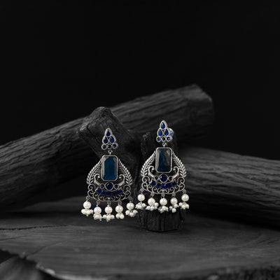 Saanjh Bela Blue Swan Oxidised Earrings