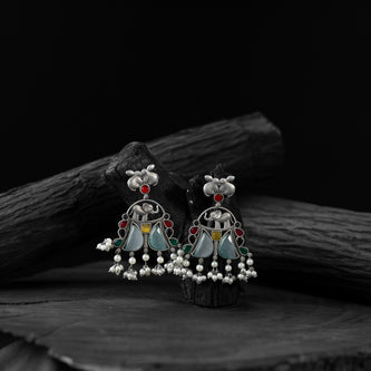 Saanjh Bela Multicolor Rabbit & Elephant Oxidised Earrings