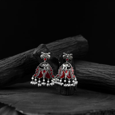 Saanjh Bela Ruby Rabbit & Elephant Oxidised Earrings