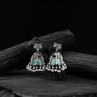 Saanjh Bela Mint Green Rabbit & Elephant Oxidised Earrings