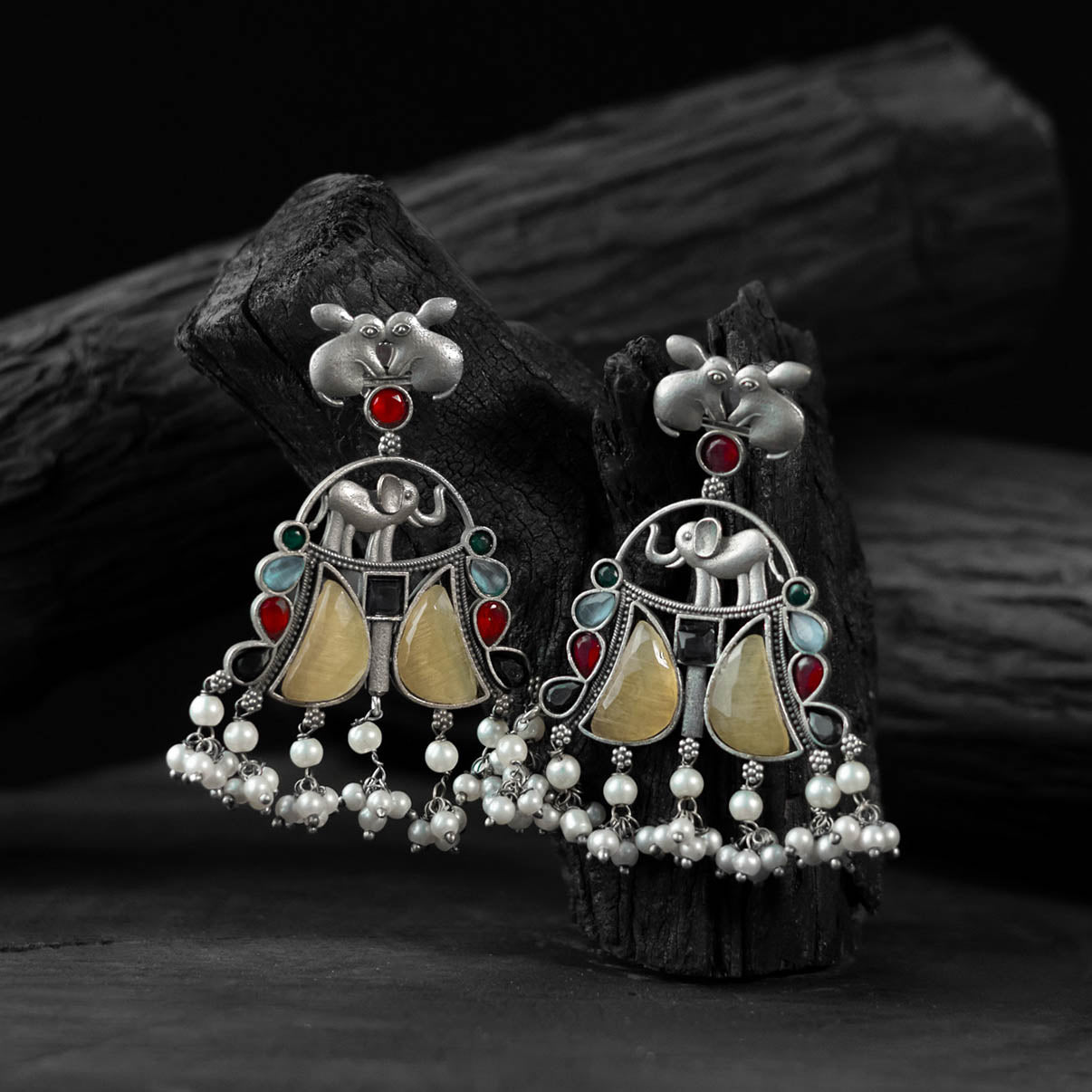 Saanjh Bela Rabbit & Elephant Multicolor Oxidised Earrings