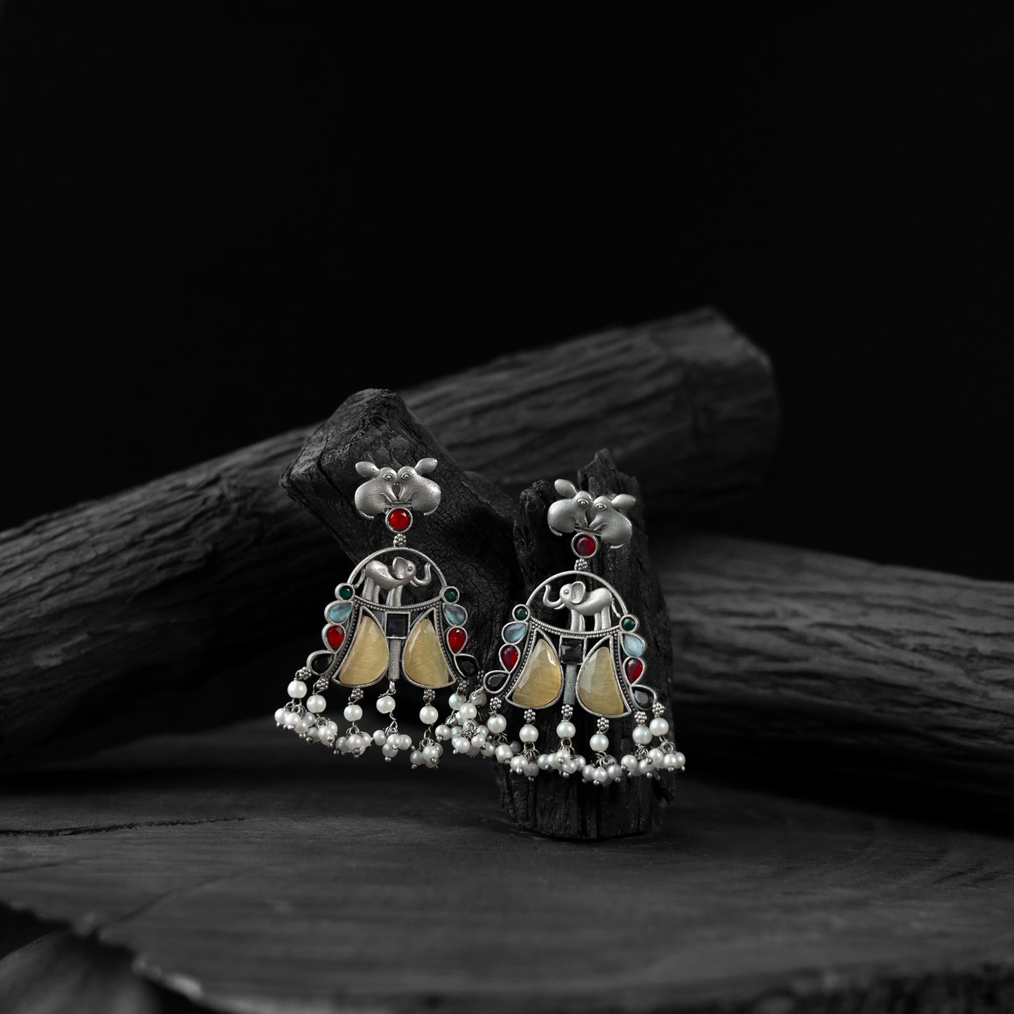 Saanjh Bela Rabbit & Elephant Multicolor Oxidised Earrings