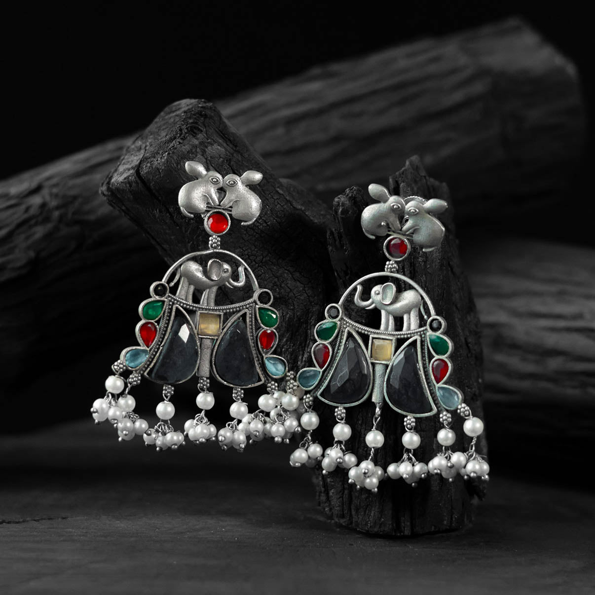 Multicolor Saanjh Bela Rabbit & Elephant Oxidised Earrings