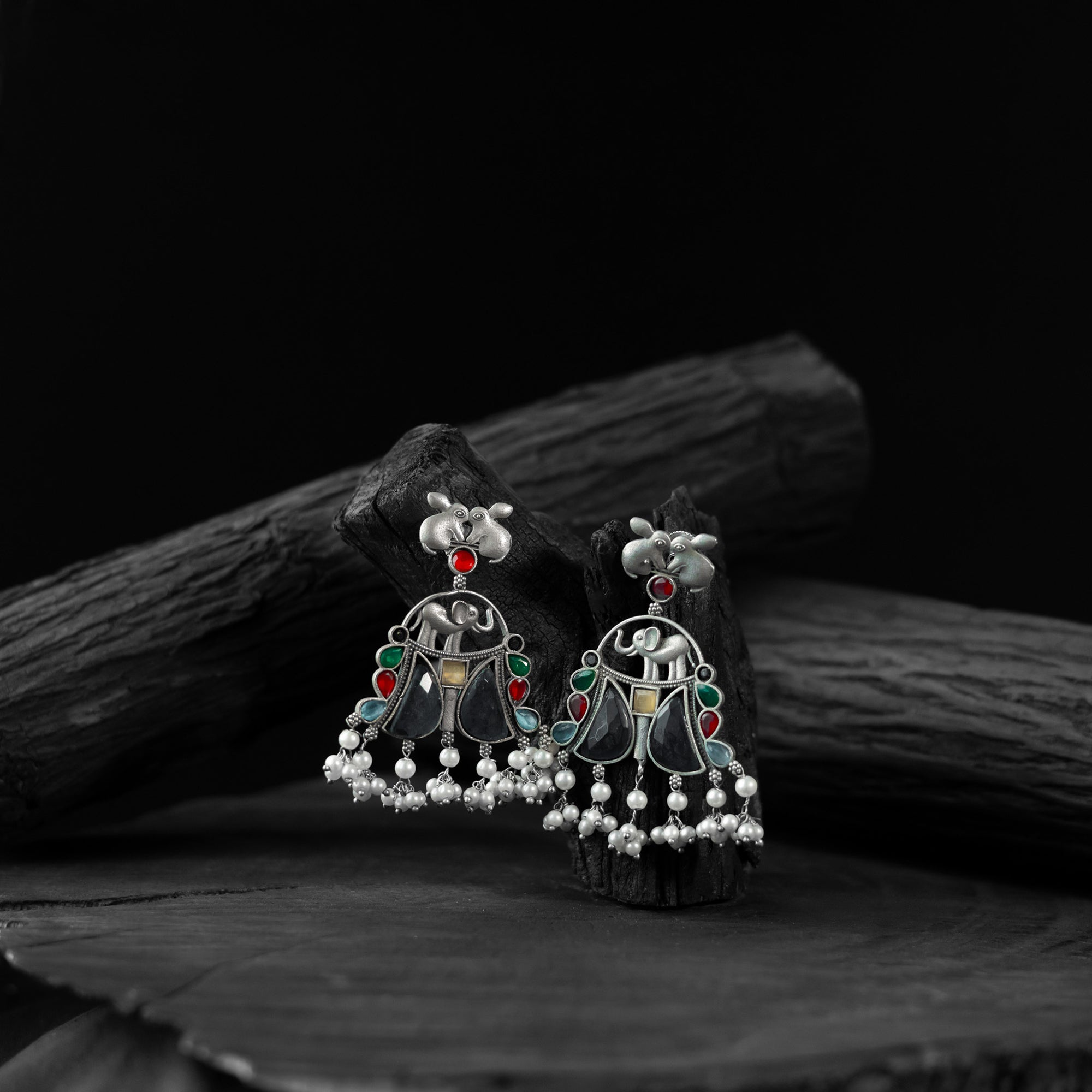 Multicolor Saanjh Bela Rabbit & Elephant Oxidised Earrings