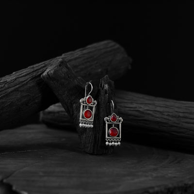 Saanjh Bela Red Camel Oxidised Earrings