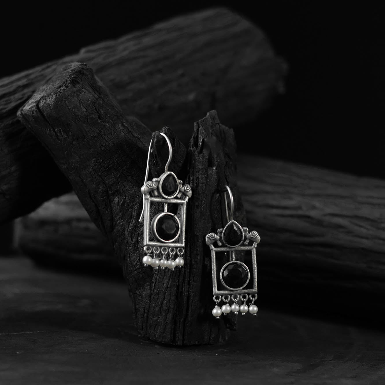 Saanjh Bela Black Camel Oxidised Earrings