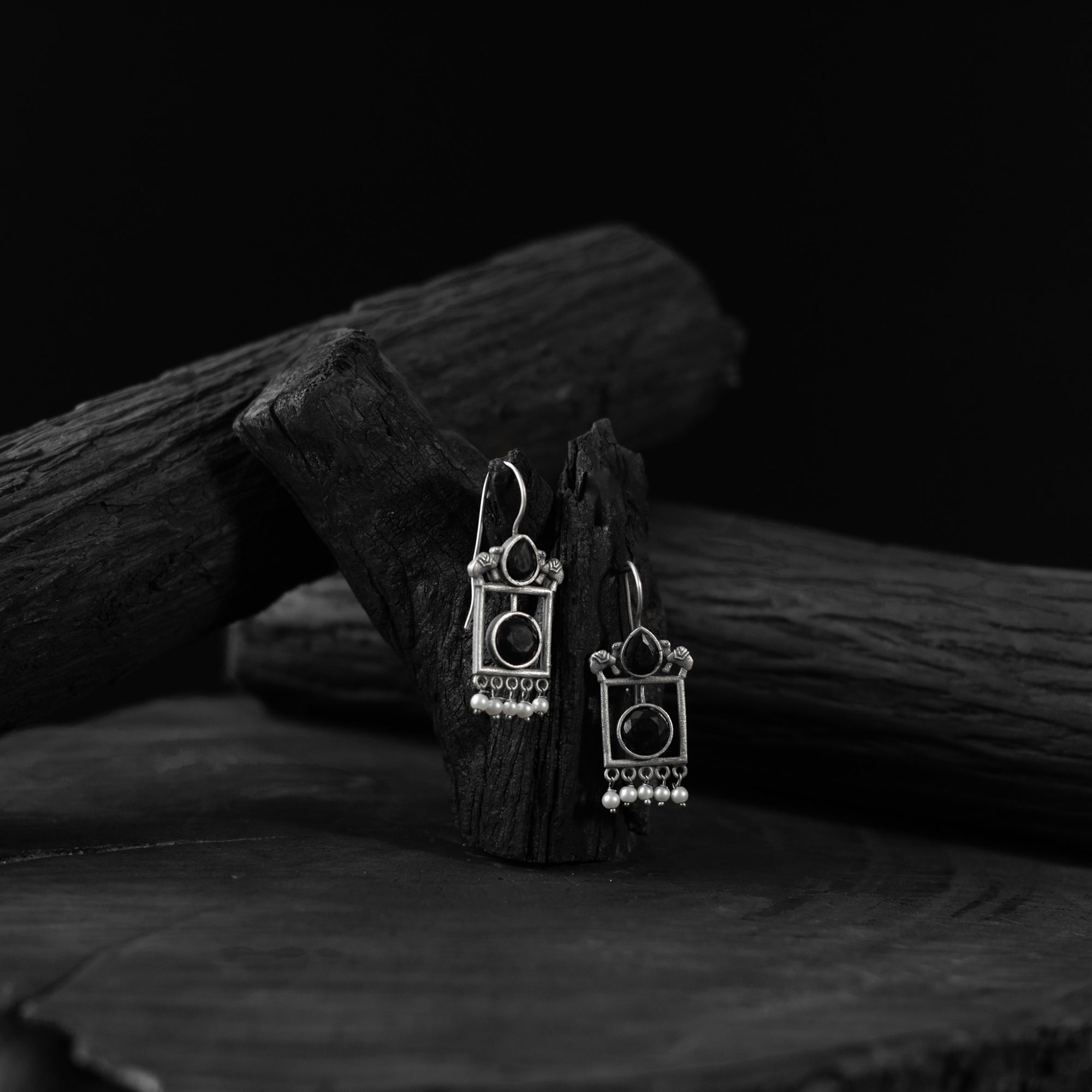 Saanjh Bela Black Camel Oxidised Earrings