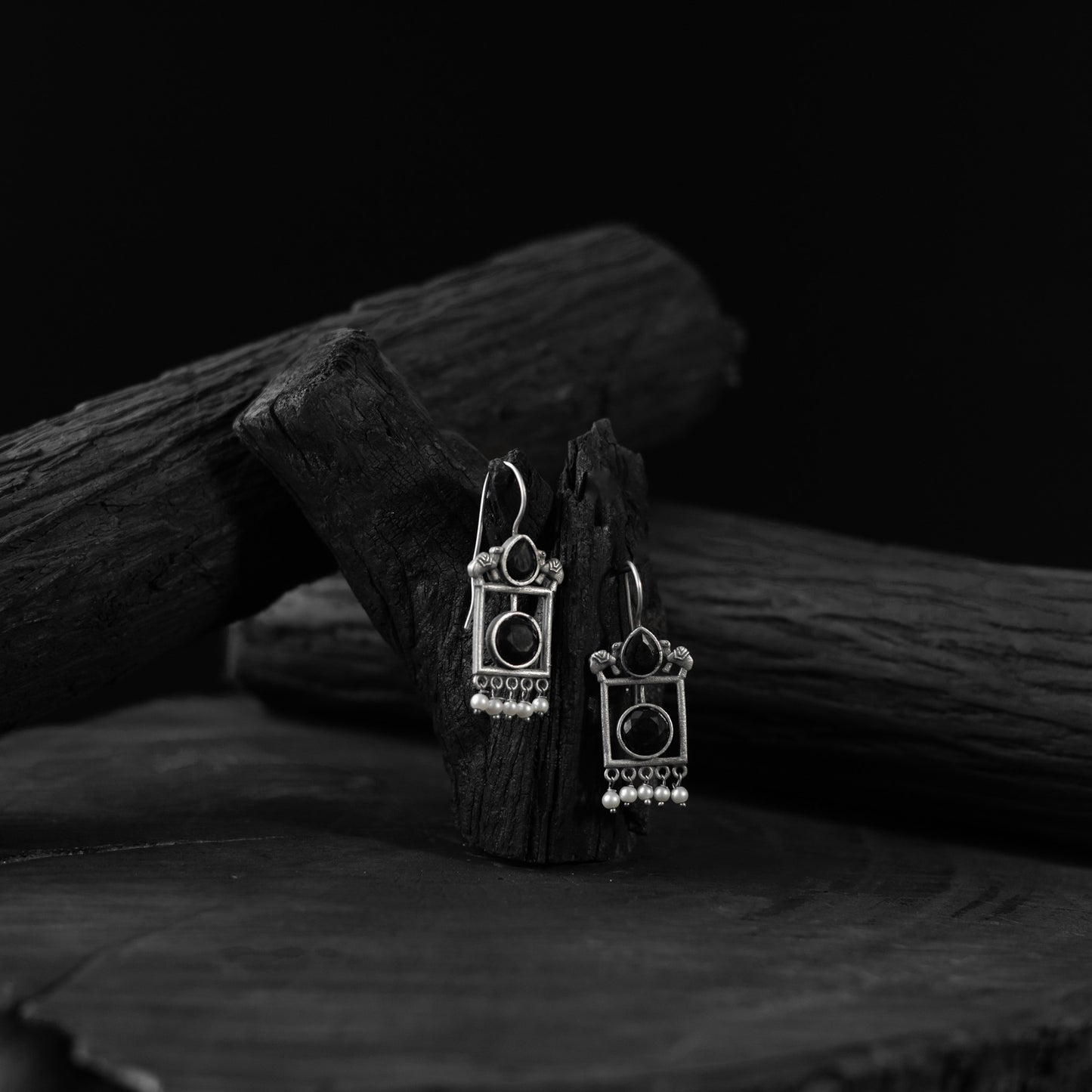 Saanjh Bela Black Camel Oxidised Earrings