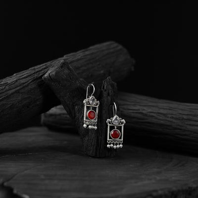 Saanjh Bela Red & Light Gray Camel Oxidised Earrings